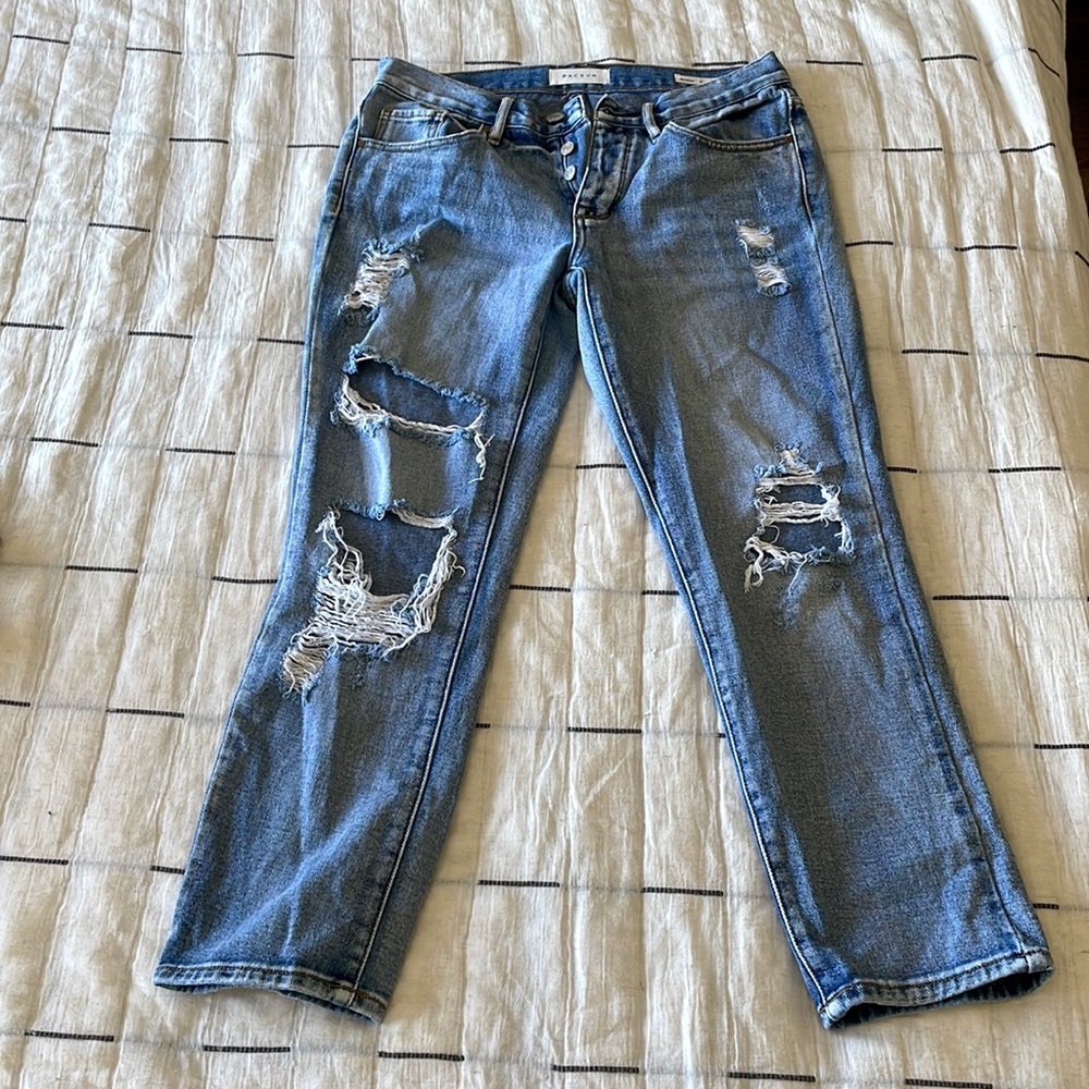 Pas un Womens Ripped Cropped Denim Jeans